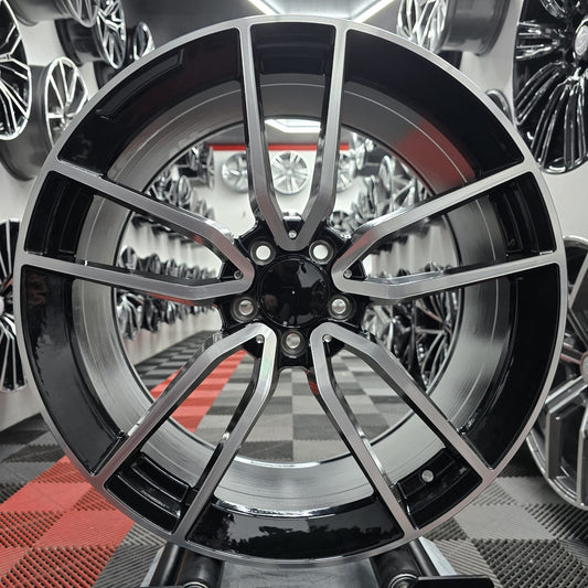22" 5x112 396616 Style Alloy Wheels Gloss black machine face